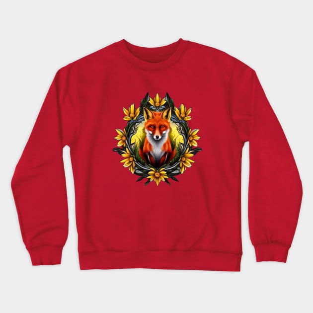 A Red Fox Surrounded By Tickseed Mississippi State Tattoo Art Crewneck Sweatshirt by taiche